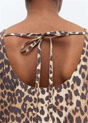 Printed cotton poplin U-neck mini kjole Leopard W0906 Ganni 